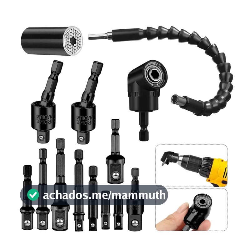 Conjunto de acessórios para furadeira de ângulo reto de 14 peças com adaptador de furadeira de ângulo de 105
