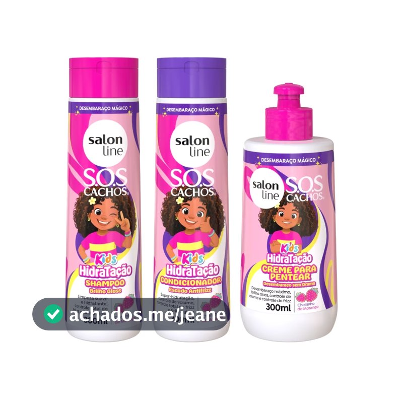 Kit Shampoo + Condicionador + Creme para Pentear 300ml SOS Cachos Kids Hidratação Salon Line