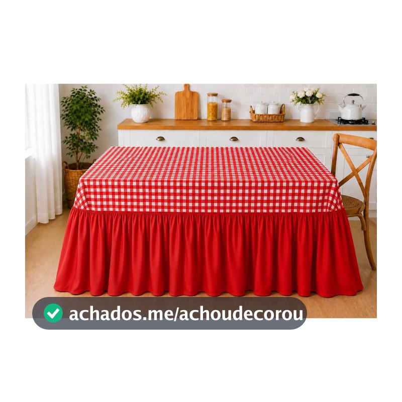Toalha de Mesa Farm Babado Até o Chão Oxford Xadrez Fio Tinto 4, 6, 8, 10 E 12 Lugares Buffet e Festas