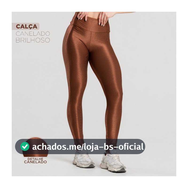 Calça Legging Fitness Feminina – Canelada Cintura Alta Modeladora com Brilho