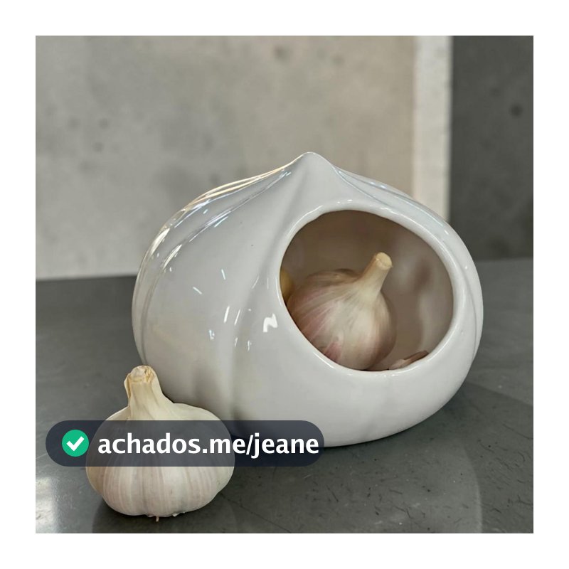 Porta Alho de Cerâmica Esmaltada 1000ml Formato de Alho para Decoração Utilitária de Mesa Cozinha