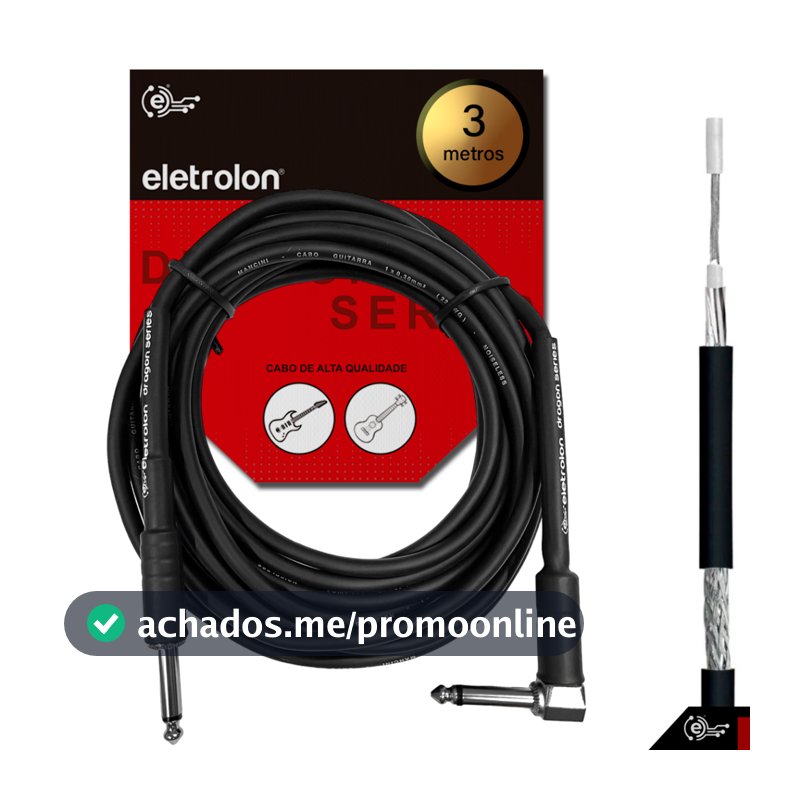 Cabo Plug P10 / P10 90º Graus Mono Para Violão Guitarra Baixo Alta Qualidade Profissional -  Disponível em Vários Metros