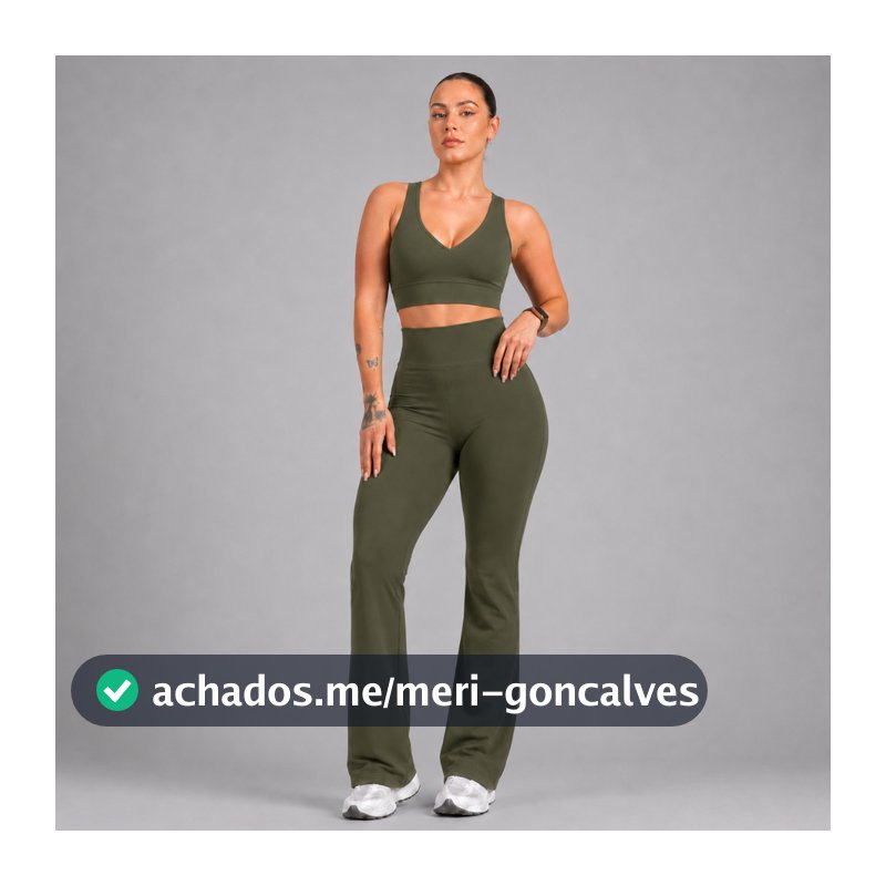 Conjunto Feminino Fitness Calça Flare Bailarina + Top Decote V  Zero Transparência Ideal Dia a Dia