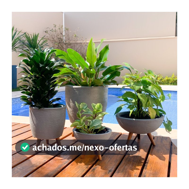 Kit 4 Vasos Decoração Com Tripé De Madeira Para Plantas E Flores