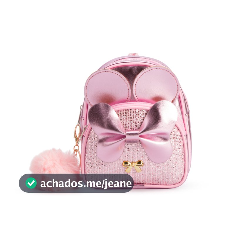 Mini Mochila Infantil Feminina com Glitter Alça Rosa para Meninas 2 a 6 Anos Laço Bolso Frontal + Chaveiro Pompom