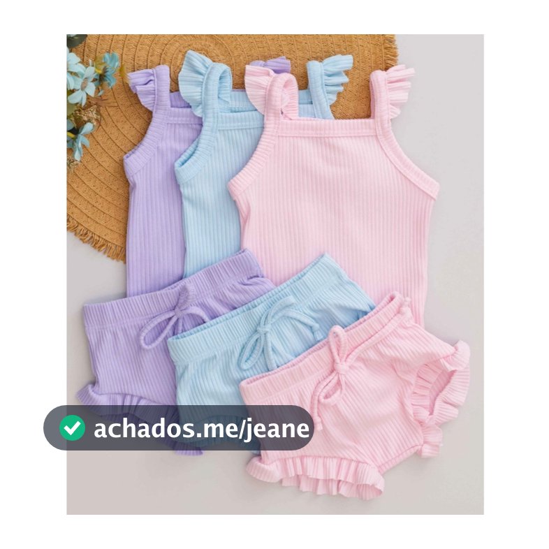 Kit Bebê 3 Conjuntos Verão Infantil Fresquinho Menina Canelado Body e Tapa Fralda Babado