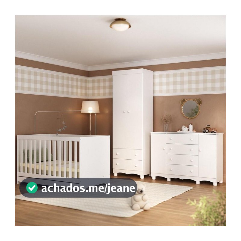 Quarto de Bebê Completo com Berço Americano 3 em 1 p/Colchão 130x70cm Dengo Multimóveis MP4596