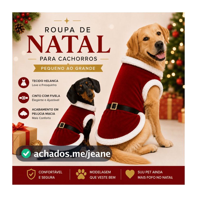 Roupa de Natal Cachorro Macho Papai Noel Pet Cães com Cinto Peluciado Pequeno Grande