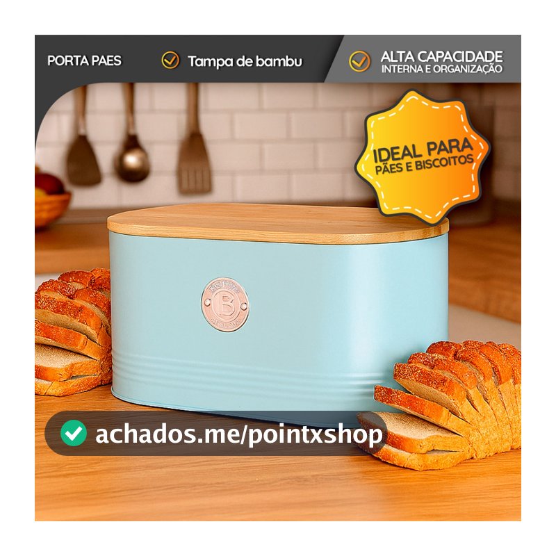 Porta Pão Retrô com Tampa de Bambu Para Paes - Biscoitos Elegante e Resistente