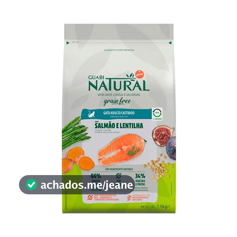 Ração Guabi Natural Grain Free Gatos Castrados Salmão e Lentilha 7,5kg