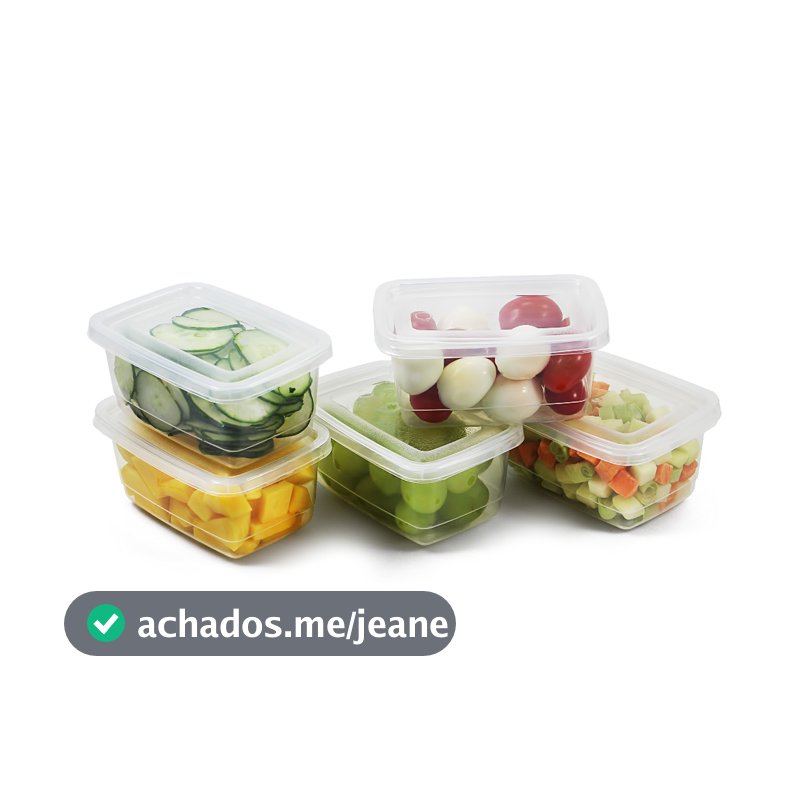 Jogo 5 Potes Retangular Pequeno 260ml com Tampa, Kit Pote Plástico BPA free, Conjunto Pote Mini Retangular Fitness