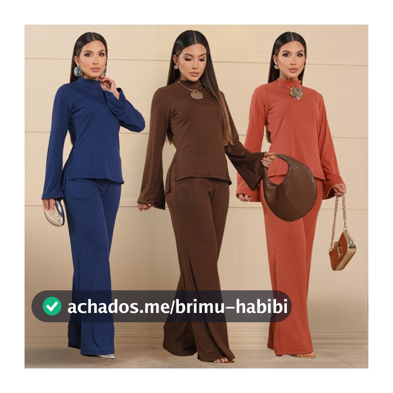 Conjunto Feminino Blusa Gola Alta Manga Longa Flare Mais Calça Pantalona Elegante Inverno Frio