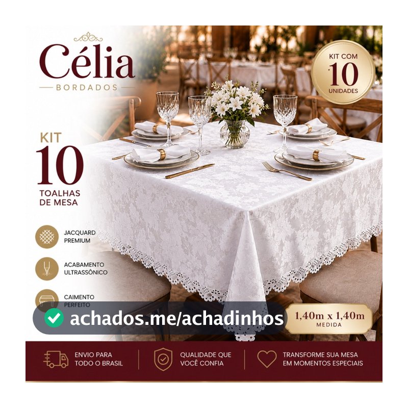 Kit 10 Toalhas de Mesa Jacquard Premium 1,40x1,40  Acabamento Ultrassônico Eventos Festas Buffet