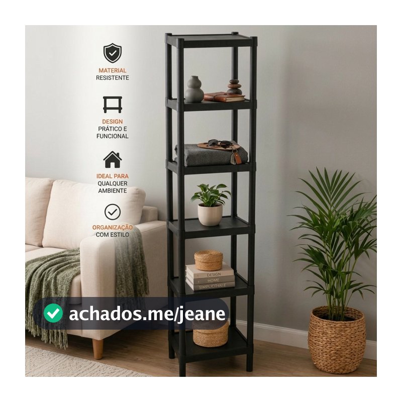 Prateleira Organizadora 6 Andares Preta Multiuso Moderna e Versátil | Banheiro, Cozinha, Quarto, Lavanderia, Sapateira