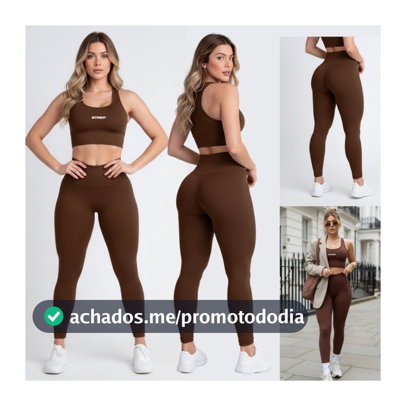 Conjunto Academia Top Fitness e Legging Cintura Alta Zero Transparência Suplex Strep Original