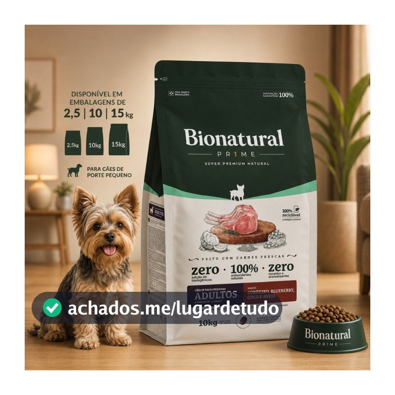 Ração bionatural Prime Cordeiro Blueberry Coco Aveia para Cães Adultos Raças Pequenas 10KG