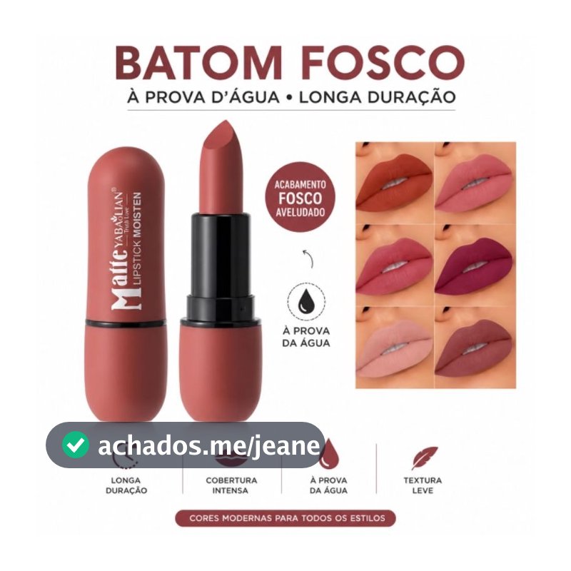 Batom Matte Fosco Longa Duração À Prova D'Água Não Borra