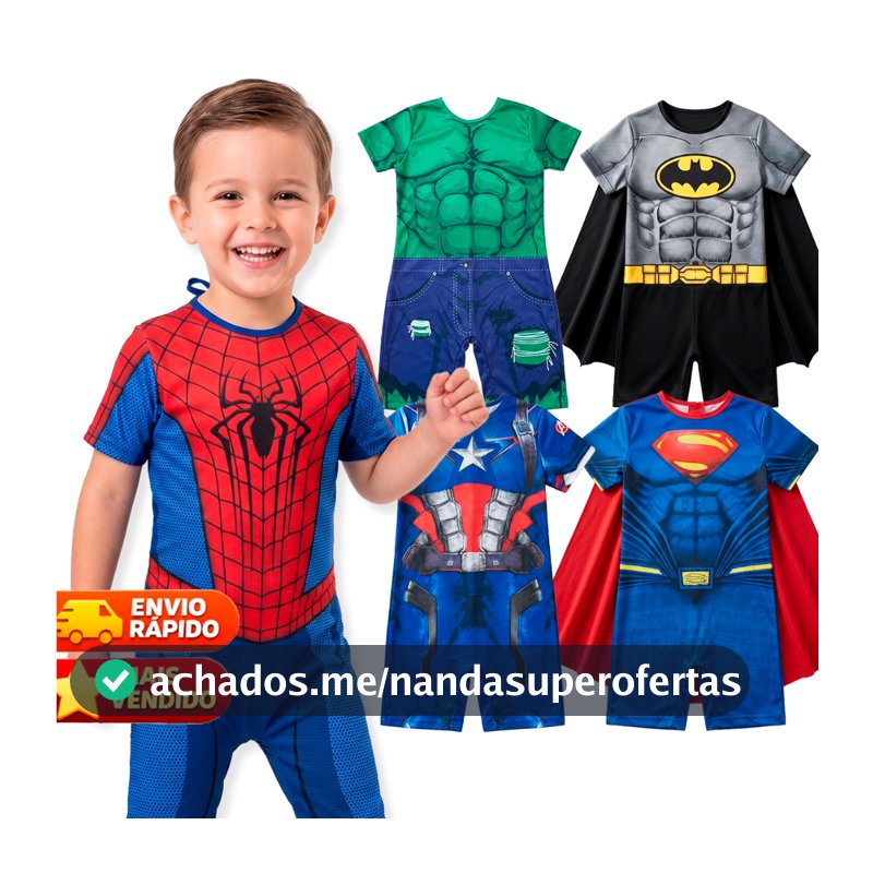 Fantasia Menino Super-Heróis Hulk Aranha América Ferro 1 a 8 Anos Envio Imediato