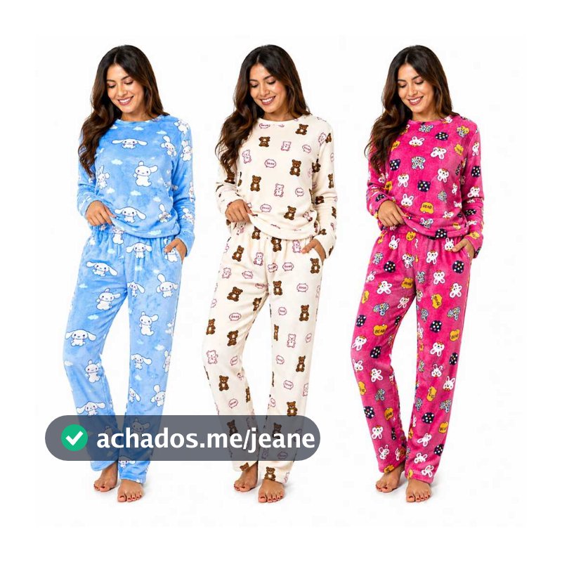 CONJUNTO PIJAMA CALCA E BLUSA PLUSH SOFT FRIO INVERNO QUENTINHO ESTAMPADO