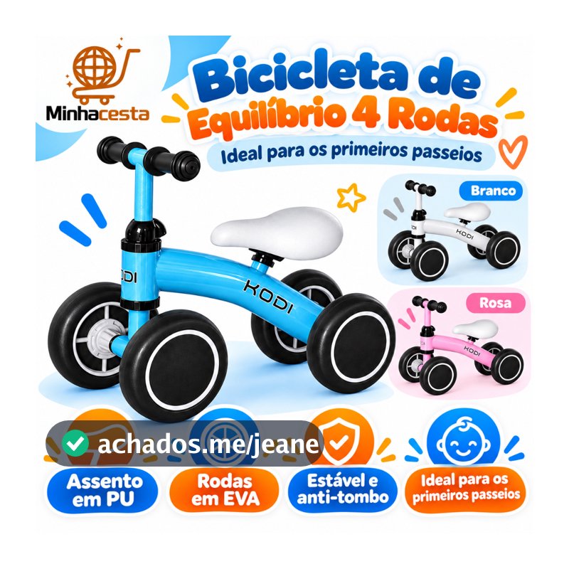 Bicicleta Infantil De Equilíbrio Sem Pedal Balanço Andador Infantil 4 Rodas Para Crianças P14