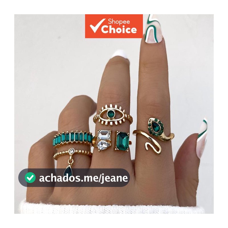 Conjunto De Anel De Lágrima De Mau Olhado Serpente De 5 Peças Para Mulheres – Joias Boho De Strass Festival/Festa