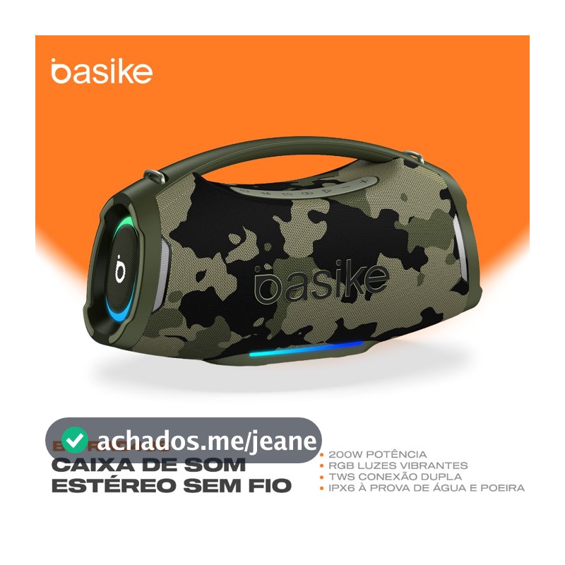 Caixa de Som Portátil Basike Bluetooth 200W Graves Fortes 18000mAh IPX6 À Prova D'água RGB e TWS