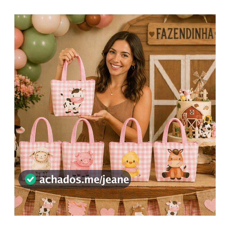 Sacolinha, bolsa para aniversario Fazendinha Rosa para aniversário, eventos especiais 10 unidades