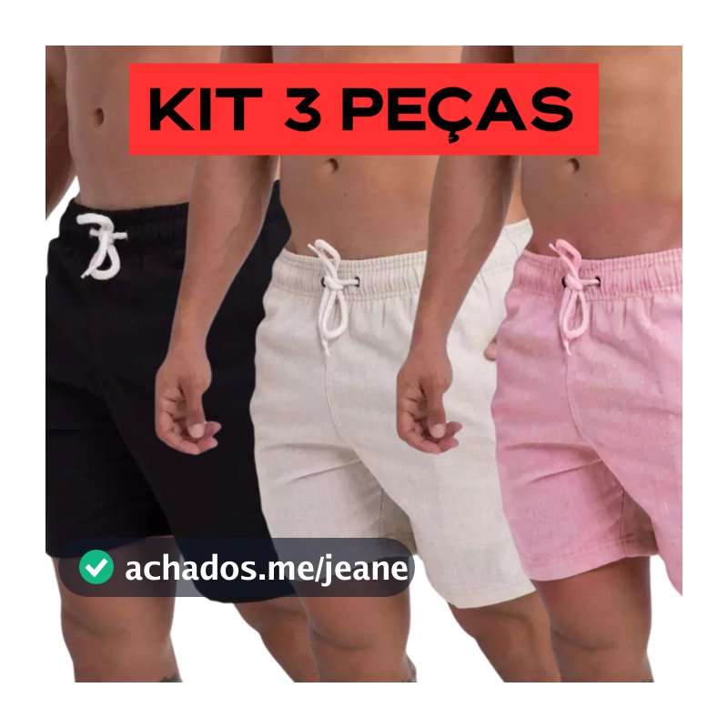 Kit 3 Short De Linho Bermuda Mauricinho Masculino Curto Com Bolso Qualidade Premium Verão