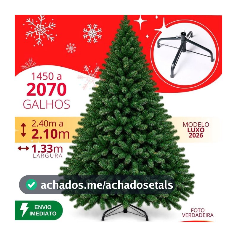 Árvore de Natal 210 cm a 240cm 1450 a 2070 Galhos Verde Super Cheia Grande Luxo Decoração de Natal 2026