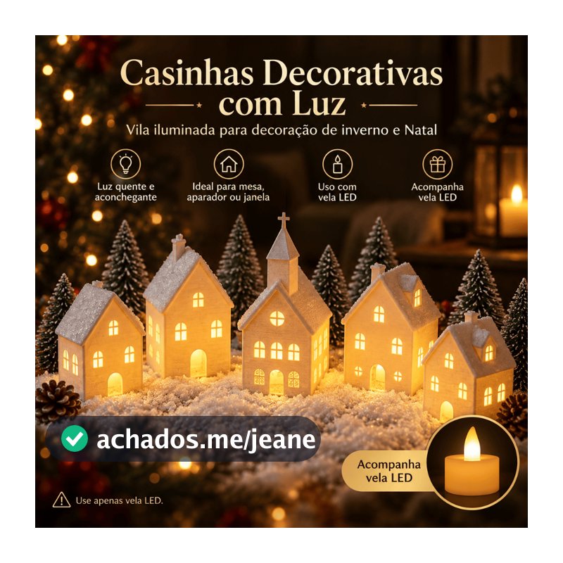 Kit 5 Casinha Natalina com Luz LED | Vila Decorativa Iluminada para Mesa, Aparador e Janela