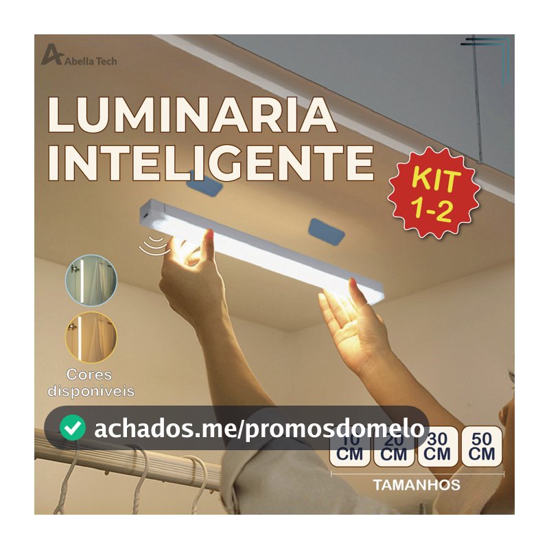 Smart Luminária Inteligente Ultra LED com sensor de movimento sem fio e Recarregável USB fino barra 10/20/30/50cm