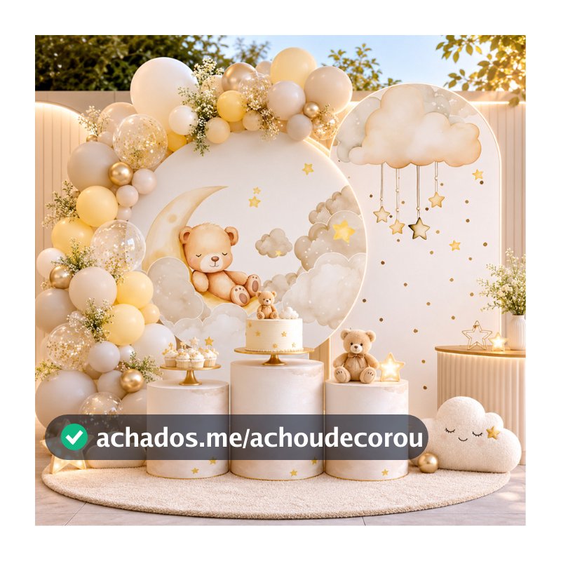 Capa Painel Redondo Trio Cilindro Festa Ursinho Chá de Bebe Lançamento Bibi Painéis Promoção