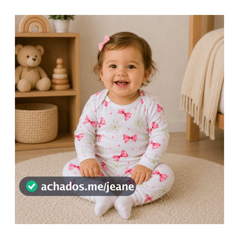 Conjunto Térmico Menina Bebê Infantil Pagão Longo Estampado Laços Rosa Quentinho Inverno