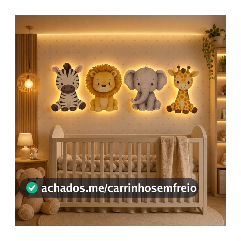 Safari Boho Minimalista Neutro 4 peças– Kit Enfeite de parede luminária LED para Quarto de Bebê adorno Safari