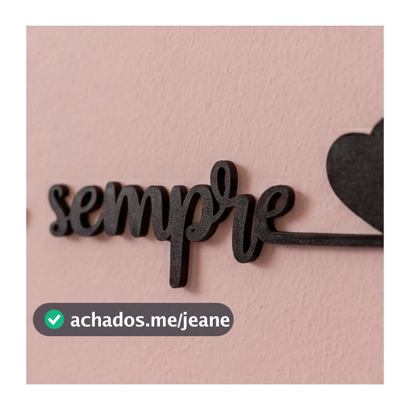 Frase Para Todo Sempre 2 Corações MDF Preto 70cm Decoração Parede Quarto Casal Cabeceira Namorados