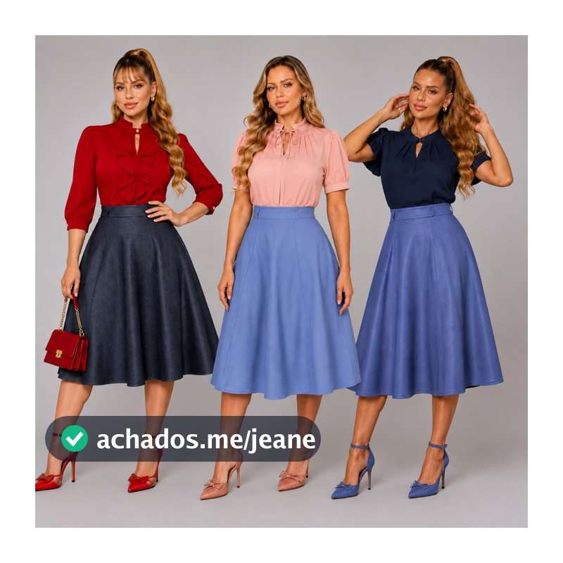 Saia Midi Jeans com Elastano – Elegância e Conforto