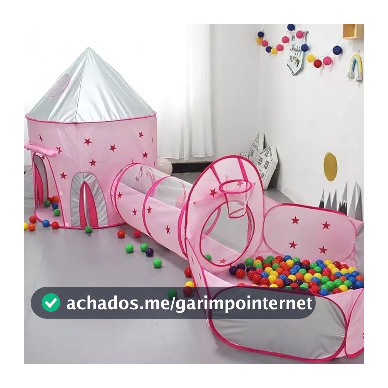 Toca Barraca Infantil Túnel 3x1 Piscina P/ Bolinhas Princesa Astronauta Cesta Basquete Brinquedo