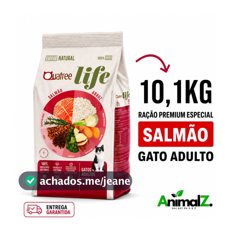 Ração Quatree Life 10.1Kg Ração Quatree Gatos Adultos Salmão e Arroz Ração Quatree Gatos 10Kg
