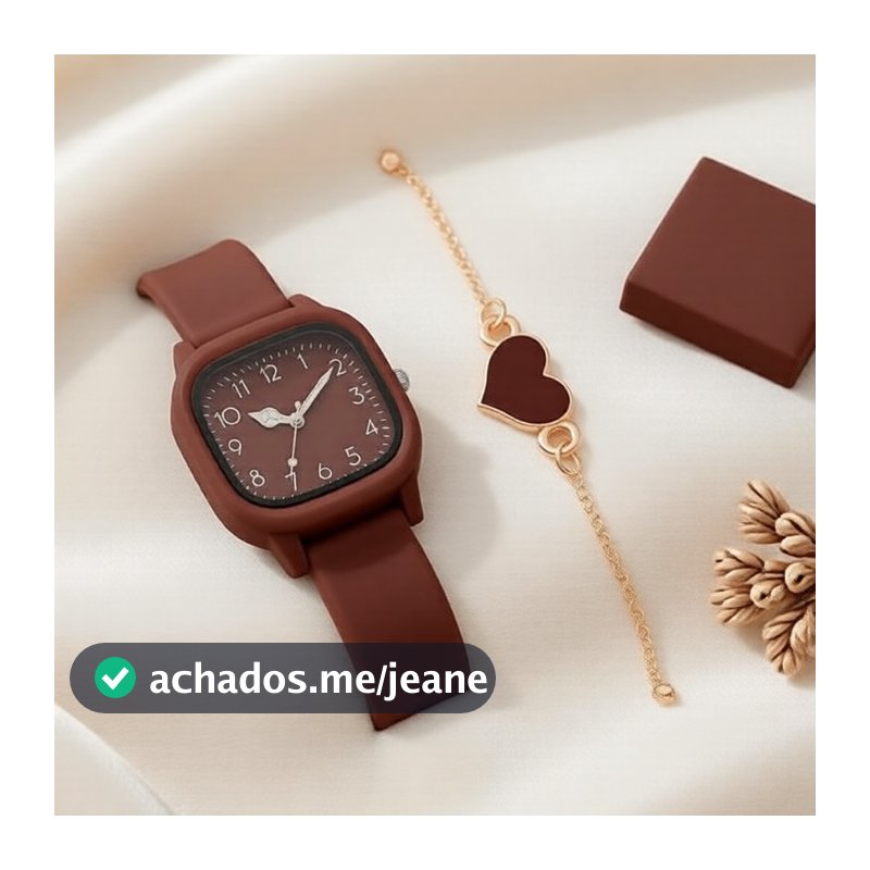 2 peças de relógios de moda feminina com pulseira de silicone e bracelete em formato de coração (sem caixa)