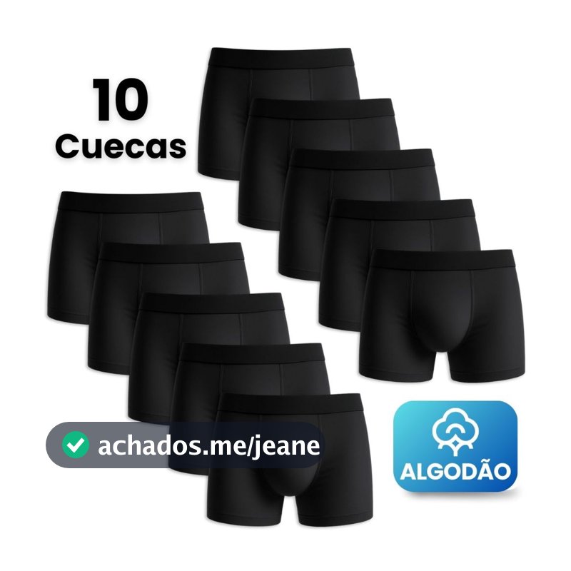 Kit 10 Cuecas Boxer Masculino Algodão Premium Pretas Confortáveis