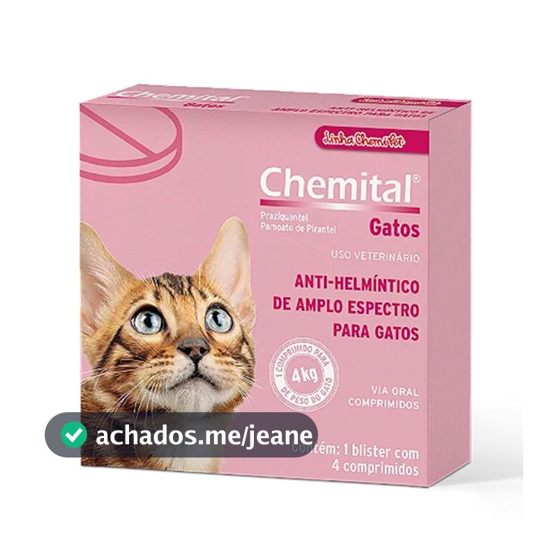 Vermífugo Chemital Para Gatos Chemitec 4 Comprimidos