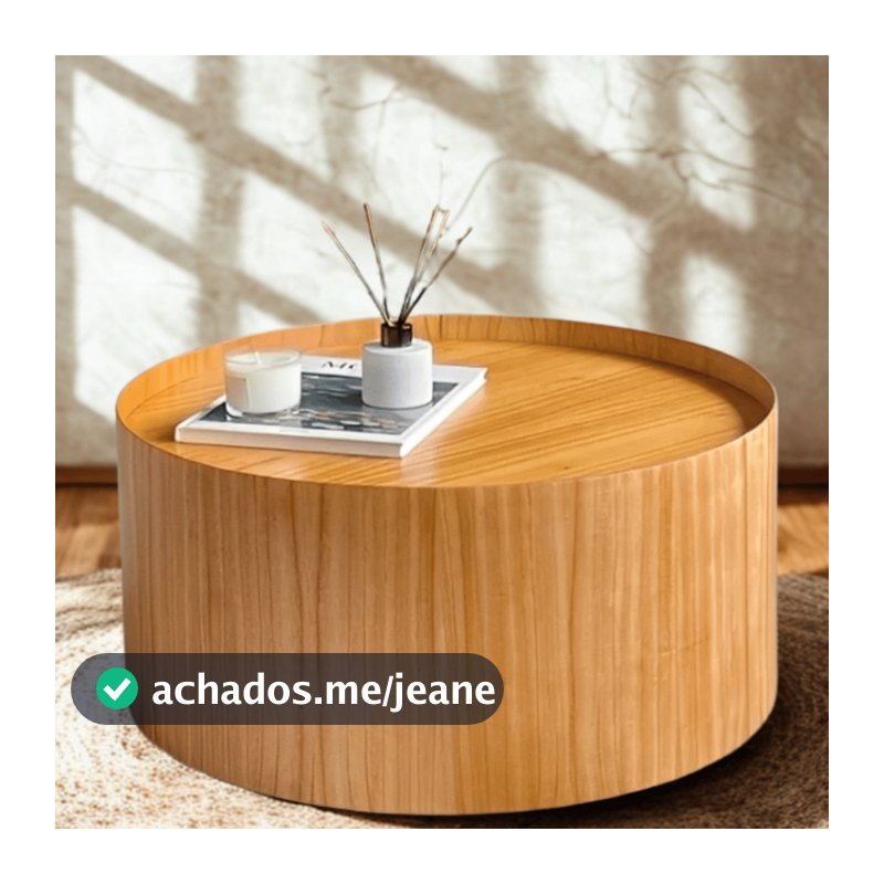 Mesa De Centro Redonda Atenas Madeira Cinamomo Para Sala De Estar Moderna 60x28cm