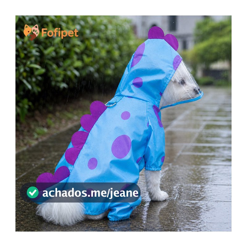 Fofipet Capa De Chuva Para Cães De Estimação Cute Dinosaur , Jaqueta Impermeável Com Capuz De Quatro Patas Furo Trela