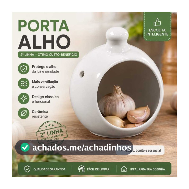 Porta Alho Cerâmica Branca Decorativo 2ª Linha Ventilado Cozinha Resistente e Moderno