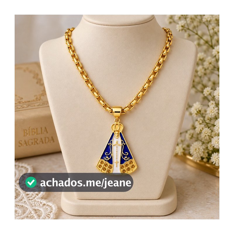 Colar Feminino Nossa Senhora Aparecida Dourado Pingente Religioso Banho Cataforético Fé e Proteção