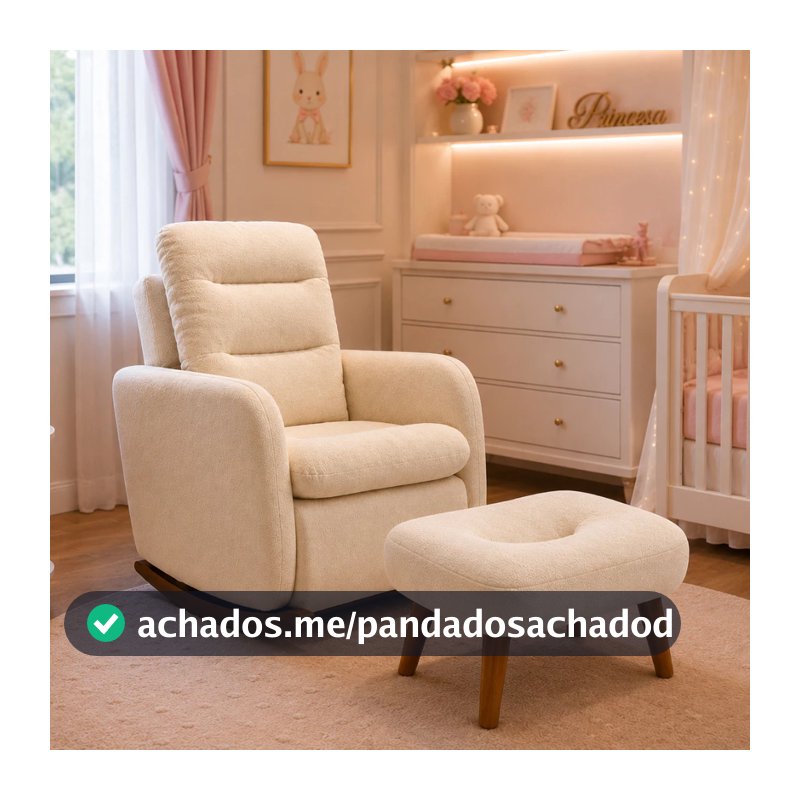 Poltrona de Amamentação Helena com Puff Tecido Boucle - Poltrona Balanço Curva Opala para Quarto de Bebê Tila