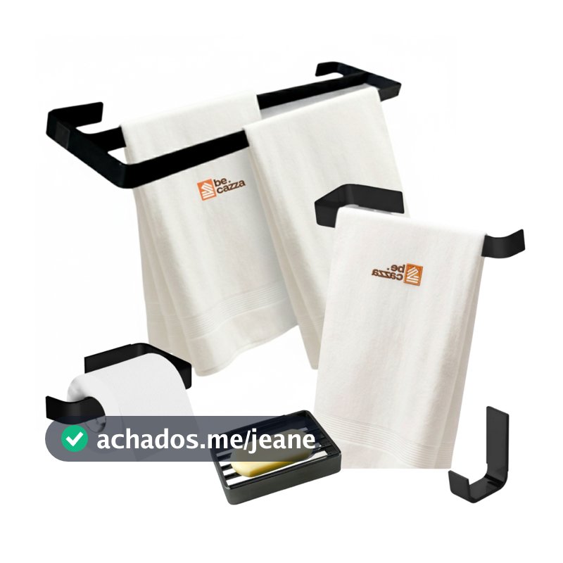 Kit de Banheiro Suporte de Toalhas Duplo Preto Fosco 5 Peças com Saboneteira Luxo