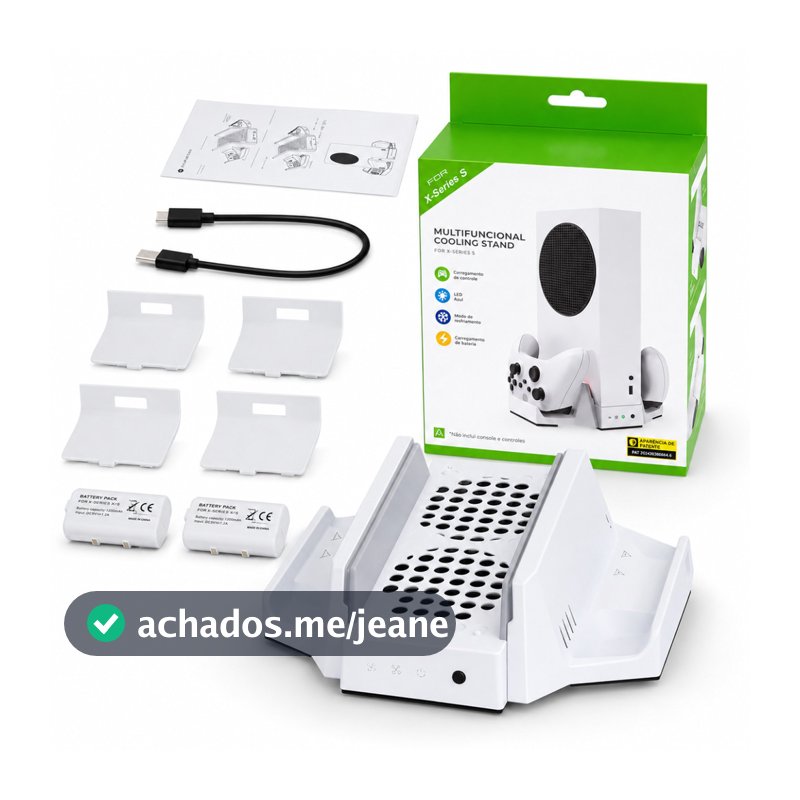 Base Cooler Carregador Duplo Multifuncional para Xbox Series S Xbox One S Vertical 2 Controles Com 2 Baterias 800mAh