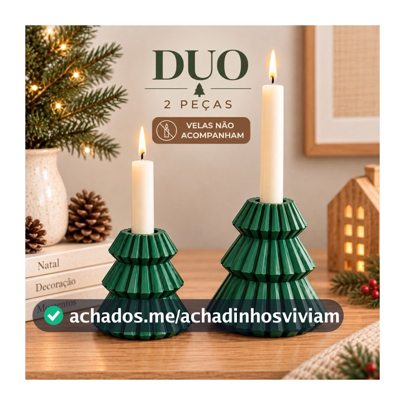 Kit 2 Castiçais Árvore de Natal | Porta Vela Palito Decorativo Natalino para Mesa e Aparador