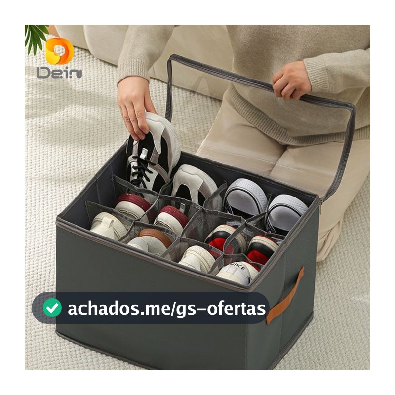 Caixa Organizadora 6 Pares de Sapato 43x32x30cm | Dobrável com Tampa Transparente e Divisórias